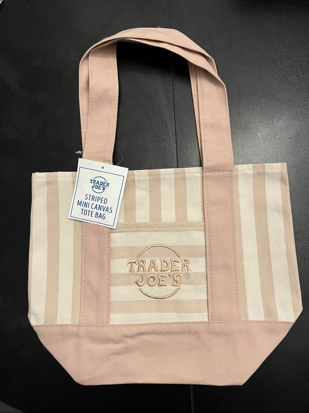 Trader Joe’s Striped Mini Canvas tote bag, Set of 4 Blue,pink,beige,lavenderNWT - Picture 6 of 9